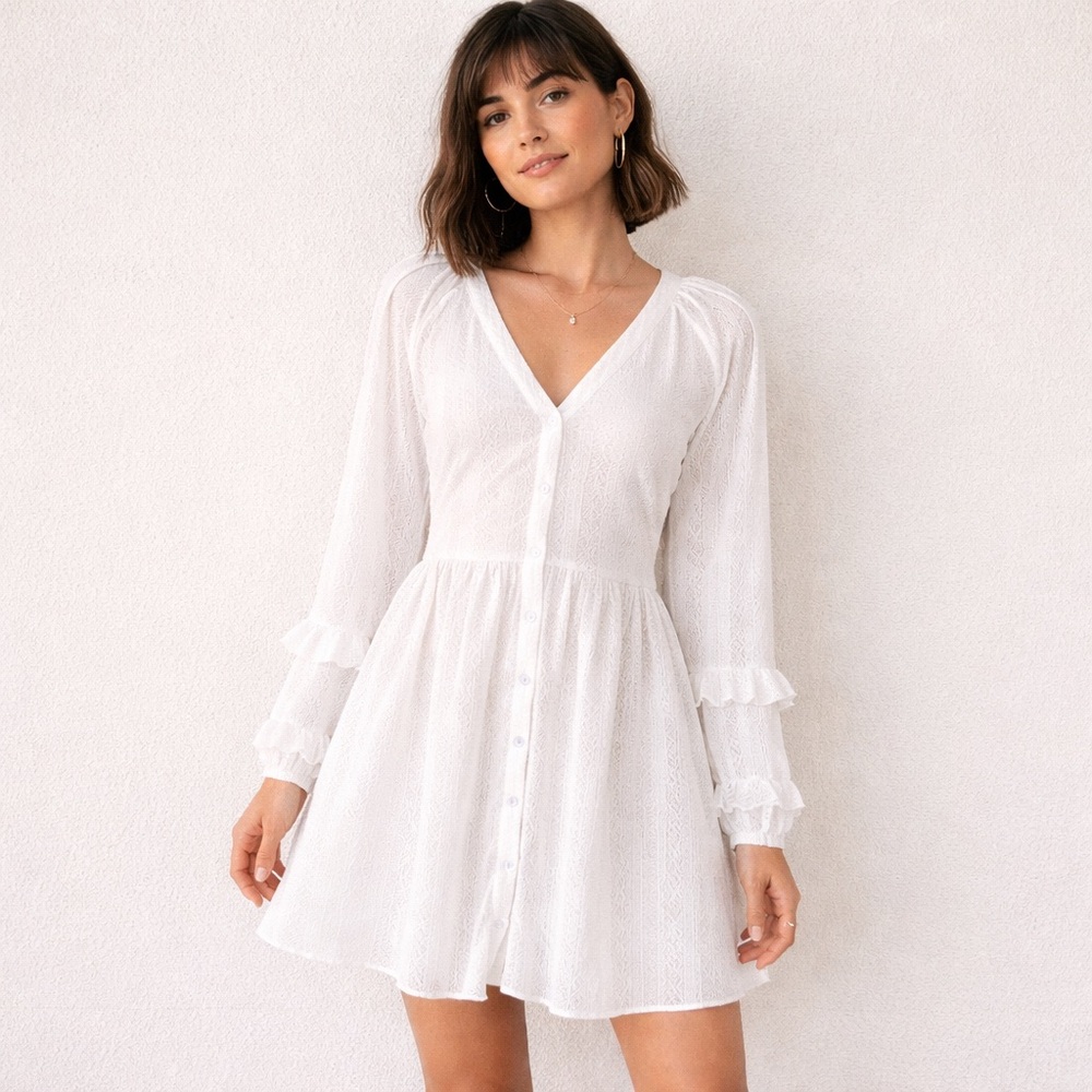 Fit and Flare Babydoll Long Sleeve Stretchy Lace Mini Dress Size Medium